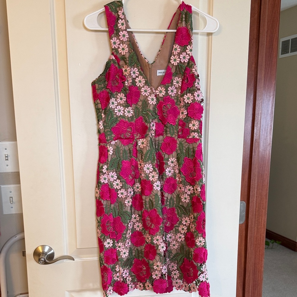 Dress the Population Floral Midi Dress - Pink and Green